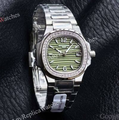 RRR Factory Patek Philippe Nautilus Cal.E 23-250SC Movement 32mm Green Embossed Wave Pattern Face Women Watch